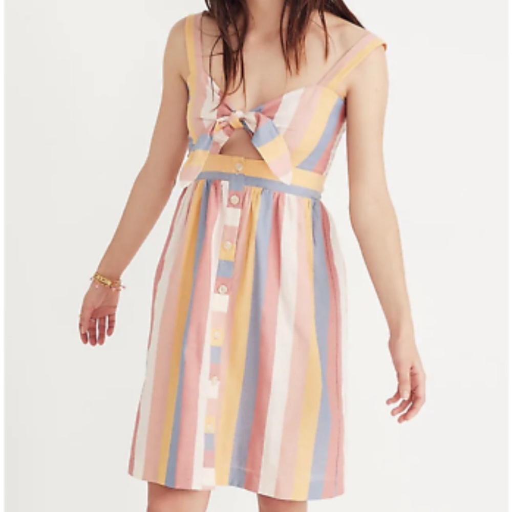 Madewell Tie Front Cutout Dress in Sherbet Stripe Size 4